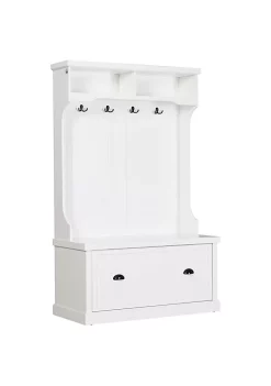 Wholesale ๐ HOMCOM Hall Tree for Entryway ๐งฅ Coat Rack ๐ Shoe Bench with Bottom Storage 4 Metal Double Hooks and 2 Shelves for Hallway Living Room White ๐