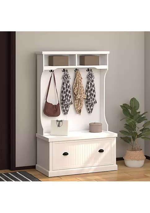 Wholesale ๐ HOMCOM Hall Tree for Entryway ๐งฅ Coat Rack ๐ Shoe Bench with Bottom Storage 4 Metal Double Hooks and 2 Shelves for Hallway Living Room White ๐ 4 Wholesale ๐ HOMCOM Hall Tree for Entryway ๐งฅ Coat Rack ๐ Shoe Bench with Bottom Storage 4 Metal Double Hooks and 2 Shelves for Hallway Living Room White ๐ - Image 2