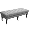 Outlet 🤩 HOMCOM Mobile Upholstered Bench Rolling Button Tufted Fabric Accent Ottoman with Nailhead Trim and Wheels Grey 🎉 -HOMCOM Sales Store Belk 1054