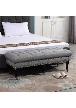 Outlet 🤩 HOMCOM Mobile Upholstered Bench Rolling Button Tufted Fabric Accent Ottoman with Nailhead Trim and Wheels Grey 🎉 -HOMCOM Sales Store Belk 1056