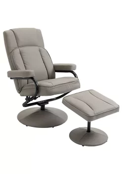 Discount 👏 HOMCOM Swivel Recliner Manual PU Leather Armchair with Ottoman Footrest for Living Room Office Bedroom Grey 🎉