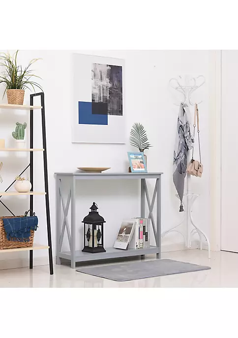 Discount ⭐ HOMCOM 2 Tier Console Table Sofa Side Table with Storage Shelf X Design for Entryway Living Room and Hallway Grey ⭐ 5 Discount ⭐ HOMCOM 2 Tier Console Table Sofa Side Table with Storage Shelf X Design for Entryway Living Room and Hallway Grey ⭐ - Image 3
