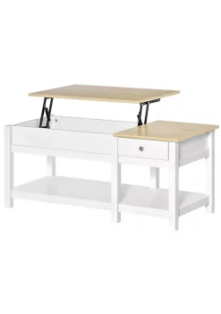 Best Pirce 🛒 HOMCOM Lift Top Coffee Table w/ Hidden Storage Compartment Side Drawer Liftable Tabletop Dining Tea Table for Home Living Room Reception Room ✔️