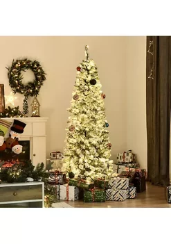 Wholesale 😉 HOMCOM 6ft Pre Lit Snow Flocked Slim Douglas Fir Artificial ❄ Christmas Tree with Realistic Branches 250 LED Lights and 462 Tips 🤩 -HOMCOM Sales Store Belk 110