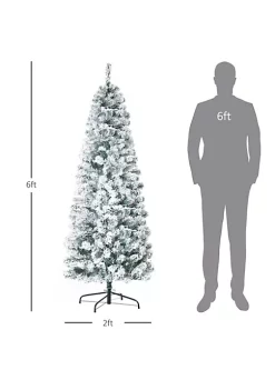 Wholesale 😉 HOMCOM 6ft Pre Lit Snow Flocked Slim Douglas Fir Artificial ❄ Christmas Tree with Realistic Branches 250 LED Lights and 462 Tips 🤩 -HOMCOM Sales Store Belk 111
