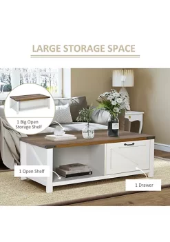 Budget 😉 HOMCOM Farmhouse Coffee Table with Drawer and Storage Open Shelf for Living Room White Oak ✔️ -HOMCOM Sales Store Belk 1114