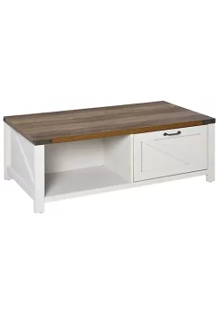 Budget 😉 HOMCOM Farmhouse Coffee Table with Drawer and Storage Open Shelf for Living Room White Oak ✔️ -HOMCOM Sales Store Belk 1115