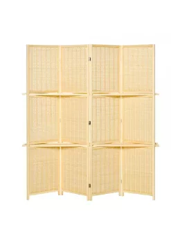 Buy ✨ HOMCOM 4 Panel Bamboo Room Divider 6 Ft Folding Privacy Screen with 2 Display Shelves for Bedroom and Office Natural ✨