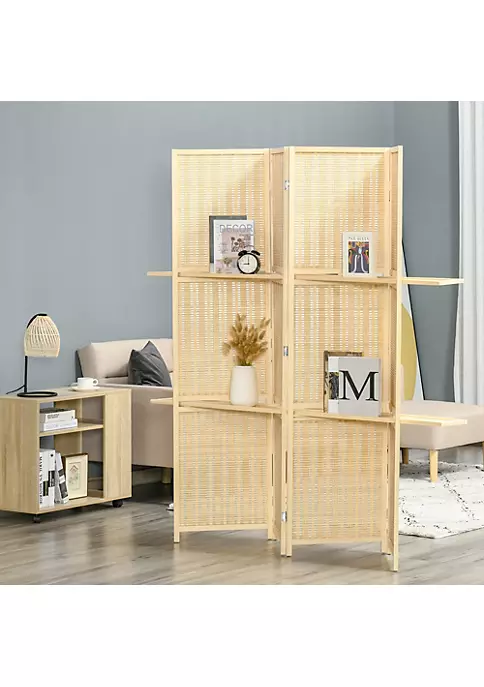 Buy ✨ HOMCOM 4 Panel Bamboo Room Divider 6 Ft Folding Privacy Screen with 2 Display Shelves for Bedroom and Office Natural ✨ 4 Buy ✨ HOMCOM 4 Panel Bamboo Room Divider 6 Ft Folding Privacy Screen with 2 Display Shelves for Bedroom and Office Natural ✨ - Image 2