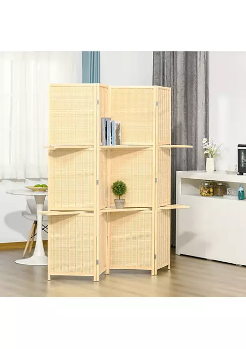 Buy ✨ HOMCOM 4 Panel Bamboo Room Divider 6 Ft Folding Privacy Screen with 2 Display Shelves for Bedroom and Office Natural ✨ 5 Buy ✨ HOMCOM 4 Panel Bamboo Room Divider 6 Ft Folding Privacy Screen with 2 Display Shelves for Bedroom and Office Natural ✨ - Image 3