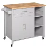 Best deal 🎁 HOMCOM Wooden Rolling Kitchen Storage Island on 360 degree Swivel Wheels Dining Cart with Drawer for Kitchen Grey ✔️ -HOMCOM Sales Store Belk 1146