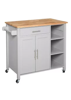 Best deal 🎁 HOMCOM Wooden Rolling Kitchen Storage Island on 360 degree Swivel Wheels Dining Cart with Drawer for Kitchen Grey ✔️