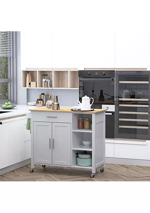 Best deal ๐ HOMCOM Wooden Rolling Kitchen Storage Island on 360 degree Swivel Wheels Dining Cart with Drawer for Kitchen Grey โ๏ธ 4 Best deal ๐ HOMCOM Wooden Rolling Kitchen Storage Island on 360 degree Swivel Wheels Dining Cart with Drawer for Kitchen Grey โ๏ธ - Image 2