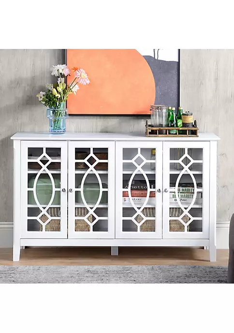 Buy ⭐ HOMCOM Wood Accent Sideboard Buffet Serving Cabinet with 4 Framed Glass Doors Adjustable Shelves for Living Room White ✔️ 4 Buy ⭐ HOMCOM Wood Accent Sideboard Buffet Serving Cabinet with 4 Framed Glass Doors Adjustable Shelves for Living Room White ✔️ - Image 2