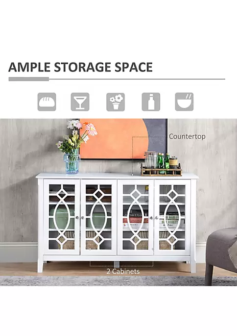 Buy ⭐ HOMCOM Wood Accent Sideboard Buffet Serving Cabinet with 4 Framed Glass Doors Adjustable Shelves for Living Room White ✔️ 6 Buy ⭐ HOMCOM Wood Accent Sideboard Buffet Serving Cabinet with 4 Framed Glass Doors Adjustable Shelves for Living Room White ✔️ - Image 4