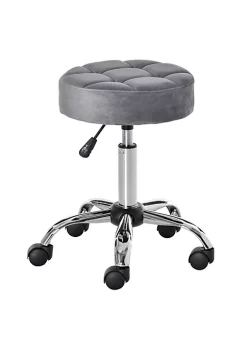 Best Pirce ⭐ HOMCOM Round Vanity Stool with Height Adjustable Lift Luxury Style Upholstery and Swivel Seat and Wheels Grey ❤️