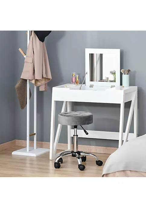 Best Pirce ⭐ HOMCOM Round Vanity Stool with Height Adjustable Lift Luxury Style Upholstery and Swivel Seat and Wheels Grey ❤️ 4 Best Pirce ⭐ HOMCOM Round Vanity Stool with Height Adjustable Lift Luxury Style Upholstery and Swivel Seat and Wheels Grey ❤️ - Image 2