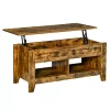 Cheap 🎉 HOMCOM Lift Top Coffee Table with Hidden Storage Compartment and Open Shelves Lift Tabletop Pop Up Center Table for Living Room Rustic Brown 🎁