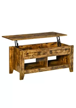 Cheap 🎉 HOMCOM Lift Top Coffee Table with Hidden Storage Compartment and Open Shelves Lift Tabletop Pop Up Center Table for Living Room Rustic Brown 🎁