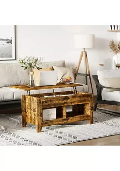 Cheap 🎉 HOMCOM Lift Top Coffee Table with Hidden Storage Compartment and Open Shelves Lift Tabletop Pop Up Center Table for Living Room Rustic Brown 🎁 -HOMCOM Sales Store Belk 1196