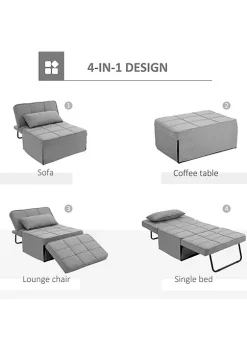Outlet 🎉 HOMCOM 4 In 1 Design Convertible Sofa Tea Table Lounge Chair Single Bed with 5 Level Adjustable Backrest Footstool and Metal Frame for Living Room Bedroom Grey ⭐ -HOMCOM Sales Store Belk 1228