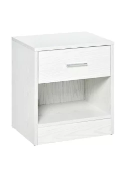 Flash Sale 🛒 HOMCOM Modern End Table with Drawer Space Saving Sofa Side Accent Table with Open Storage Shelf for Living Room or Bedroom White Wood Grain 🌟