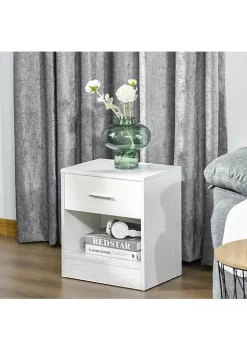 Flash Sale 🛒 HOMCOM Modern End Table with Drawer Space Saving Sofa Side Accent Table with Open Storage Shelf for Living Room or Bedroom White Wood Grain 🌟 -HOMCOM Sales Store Belk 1238