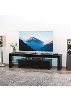 Brand new 🔥 HOMCOM High Gloss TV Stand Cabinet with Remote Controlled LED Lights Media TV Console Table with Storage Compartment for TVs up to 65" Black ✔️ -HOMCOM Sales Store Belk 1248