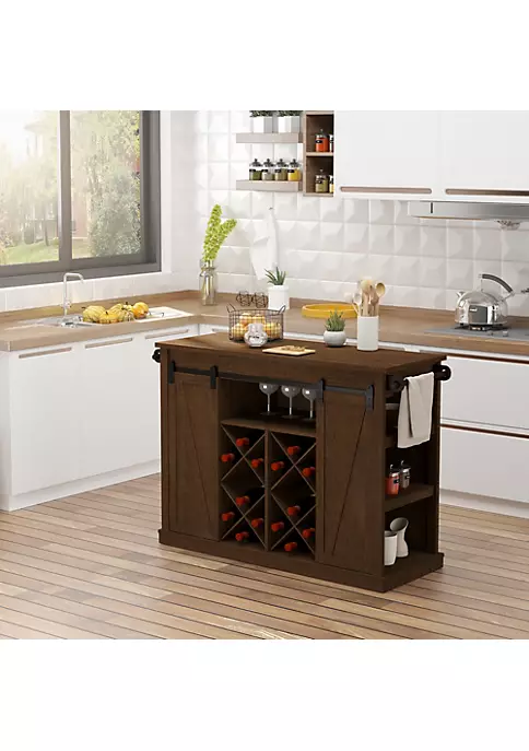 Top 10 😍 HOMCOM 53" Portable Kitchen Island Utility Kitchen Trolley Storage Cart on Wheels with Sliding Barn Doors 3 Tier Shelves Wine Rack and Towel Holders Walnut 💯 4 Top 10 😍 HOMCOM 53" Portable Kitchen Island Utility Kitchen Trolley Storage Cart on Wheels with Sliding Barn Doors 3 Tier Shelves Wine Rack and Towel Holders Walnut 💯 - Image 2