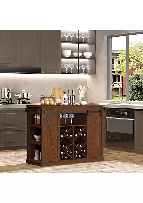Top 10 😍 HOMCOM 53" Portable Kitchen Island Utility Kitchen Trolley Storage Cart on Wheels with Sliding Barn Doors 3 Tier Shelves Wine Rack and Towel Holders Walnut 💯 5 Top 10 😍 HOMCOM 53" Portable Kitchen Island Utility Kitchen Trolley Storage Cart on Wheels with Sliding Barn Doors 3 Tier Shelves Wine Rack and Towel Holders Walnut 💯 - Image 3