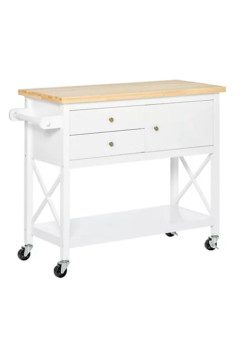Best deal ๐ HOMCOM Rolling Kitchen Island Utility Trolley Cart with with Rubberwood Top Storage Cabinet 2 Drawers Towel Rack White ๐ฏ 3 Best deal ๐ HOMCOM Rolling Kitchen Island Utility Trolley Cart with with Rubberwood Top Storage Cabinet 2 Drawers Towel Rack White ๐ฏ