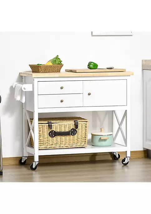 Best deal ๐ HOMCOM Rolling Kitchen Island Utility Trolley Cart with with Rubberwood Top Storage Cabinet 2 Drawers Towel Rack White ๐ฏ 4 Best deal ๐ HOMCOM Rolling Kitchen Island Utility Trolley Cart with with Rubberwood Top Storage Cabinet 2 Drawers Towel Rack White ๐ฏ - Image 2