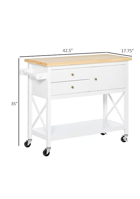 Best deal ๐ HOMCOM Rolling Kitchen Island Utility Trolley Cart with with Rubberwood Top Storage Cabinet 2 Drawers Towel Rack White ๐ฏ 6 Best deal ๐ HOMCOM Rolling Kitchen Island Utility Trolley Cart with with Rubberwood Top Storage Cabinet 2 Drawers Towel Rack White ๐ฏ - Image 4