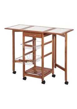 Discount 🔥 HOMCOM 37" Modern Wooden Drop Leaf Kitchen Island Rolling Cart With Basket Storage 🎁