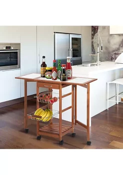 Discount 🔥 HOMCOM 37" Modern Wooden Drop Leaf Kitchen Island Rolling Cart With Basket Storage 🎁 -HOMCOM Sales Store Belk 1278