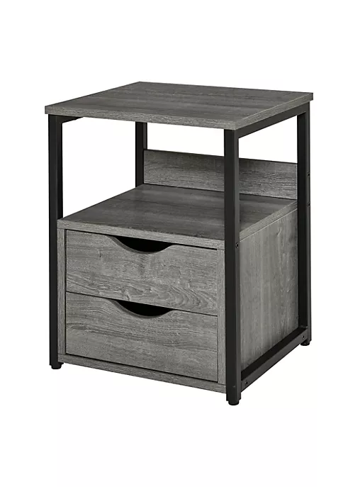 Discount ❤️ HOMCOM Industrial Side Table End Table with 2 Storage Drawers Accent Piece for Living Room Bedroom Grey 👍 4 Discount ❤️ HOMCOM Industrial Side Table End Table with 2 Storage Drawers Accent Piece for Living Room Bedroom Grey 👍 - Image 2
