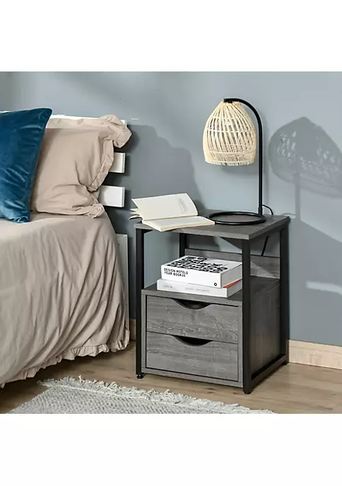 Discount ❤️ HOMCOM Industrial Side Table End Table with 2 Storage Drawers Accent Piece for Living Room Bedroom Grey 👍 6 Discount ❤️ HOMCOM Industrial Side Table End Table with 2 Storage Drawers Accent Piece for Living Room Bedroom Grey 👍 - Image 4