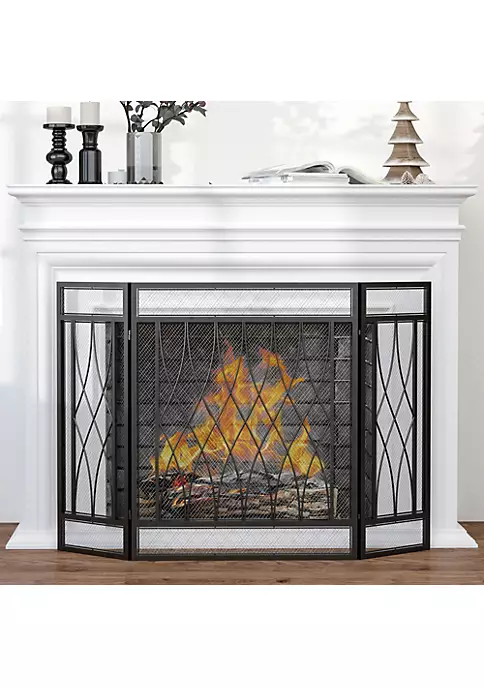 Flash Sale ๐ HOMCOM 3 Panel Folding Fireplace Screen Metal Mesh Fire Spark Guard for Wood Burning 49" x 31" Black ๐ฅ 4 Flash Sale ๐ HOMCOM 3 Panel Folding Fireplace Screen Metal Mesh Fire Spark Guard for Wood Burning 49" x 31" Black ๐ฅ - Image 2