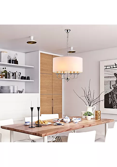 Flash Sale ✨ HOMCOM 6 Light Modern Chandelier Candle Pendant Light Fabric Lampshade with Adjustable Chain Hanging Light Fixture White ✨ 6 Flash Sale ✨ HOMCOM 6 Light Modern Chandelier Candle Pendant Light Fabric Lampshade with Adjustable Chain Hanging Light Fixture White ✨ - Image 4