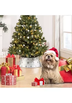 Discount 🎉 HOMCOM 🔔 Christmas Tree Collar Steel Tree Ring 👗 Skirt Home Xmas Decoration with Snowflake Print 26" Base Silver 👍 -HOMCOM Sales Store Belk 1307