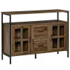 Coupon 🔔 HOMCOM Rustic Kitchen Sideboard Serving Buffet Storage Cabinet with Adjustable Shelves Glass Doors and 2 Drawers for Living Room Dark Walnut 🧨 -HOMCOM Sales Store Belk 1310