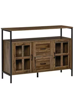 Coupon 🔔 HOMCOM Rustic Kitchen Sideboard Serving Buffet Storage Cabinet with Adjustable Shelves Glass Doors and 2 Drawers for Living Room Dark Walnut 🧨 -HOMCOM Sales Store Belk 1314
