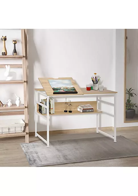 New ๐ HOMCOM Drafting Table Adjustable Drawing Desk Multifunctional Writing Desk with 15 Level Tiltable Tabletop and Storage Shelf for Home Office Natural ๐ 4 New ๐ HOMCOM Drafting Table Adjustable Drawing Desk Multifunctional Writing Desk with 15 Level Tiltable Tabletop and Storage Shelf for Home Office Natural ๐ - Image 2