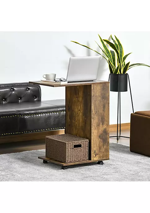Outlet ๐ HOMCOM C Shaped Sofa Side Table Mobile End Table with Storage and Wheels for Living Room Bedroom Office Rustic Brown ๐ 4 Outlet ๐ HOMCOM C Shaped Sofa Side Table Mobile End Table with Storage and Wheels for Living Room Bedroom Office Rustic Brown ๐ - Image 2