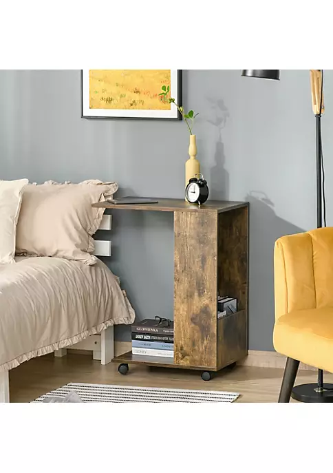 Outlet ๐ HOMCOM C Shaped Sofa Side Table Mobile End Table with Storage and Wheels for Living Room Bedroom Office Rustic Brown ๐ 6 Outlet ๐ HOMCOM C Shaped Sofa Side Table Mobile End Table with Storage and Wheels for Living Room Bedroom Office Rustic Brown ๐ - Image 4