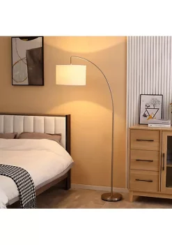 Hot Sale 💯 HOMCOM Arc Floor Reading Lamp Tall Pole Standing Lamp with Hanging Fabric Lampshade for Living Room or Bedroom Silver/White 🥰 -HOMCOM Sales Store Belk 1343