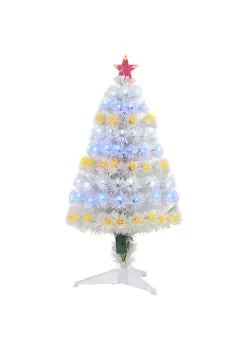 Discount 👏 HOMCOM 3ft Tall Pre Lit Douglas Fir Artificial 🎄 Christmas Tree with Realistic Branches 90 Multi Color LED Lights Fiber Optics and 90 Tips White 👏