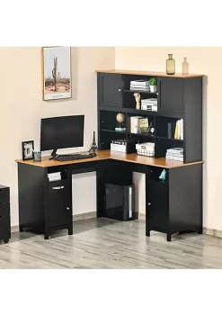 Discount 😀 HOMCOM L Shaped Computer Desk with Storage Shelves Home Office Desk with Drawers and Cabinets Black 🔥 -HOMCOM Sales Store Belk 135