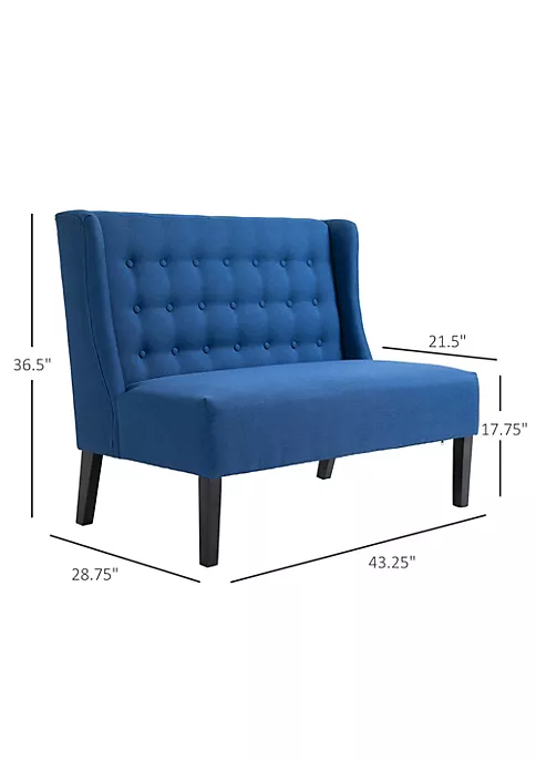 New ๐ HOMCOM Wingback Double Sofa Linen Fabric Upholstery Button Tufted Loveseat Armless Couch Modern Contemporary Living Room Settee with Wood Legs Blue ๐คฉ 4 New ๐ HOMCOM Wingback Double Sofa Linen Fabric Upholstery Button Tufted Loveseat Armless Couch Modern Contemporary Living Room Settee with Wood Legs Blue ๐คฉ - Image 2