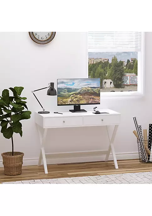 Wholesale ๐ HOMCOM Modern Simple Writing Desk Functional Computer Desk Vanity Makeup Table with Two Drawers X shaped Leg for Home Office Bedroom Sturdy White ๐ 4 Wholesale ๐ HOMCOM Modern Simple Writing Desk Functional Computer Desk Vanity Makeup Table with Two Drawers X shaped Leg for Home Office Bedroom Sturdy White ๐ - Image 2